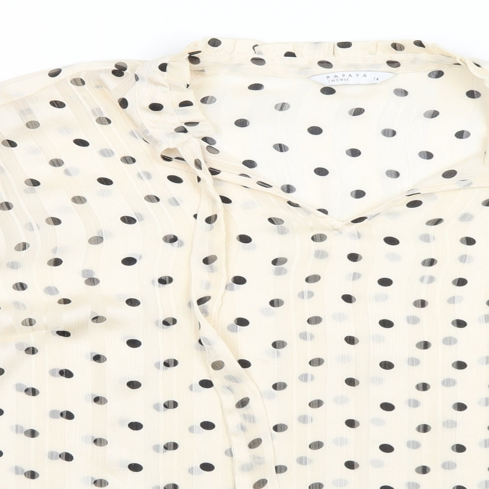 Papaya Womens Beige Polka Dot Polyester Basic Blouse Size 14 Collared