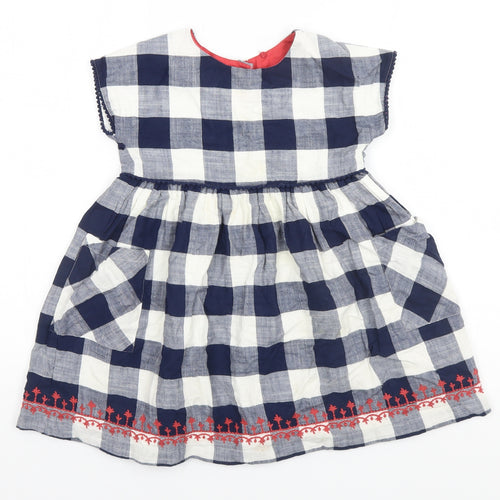 Marks and Spencer Girls Blue Check Cotton A-Line  Size 2-3 Years Round Neck