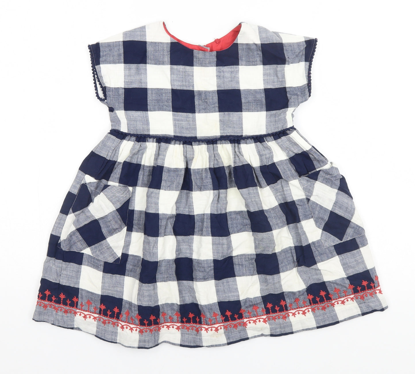 Marks and Spencer Girls Blue Check Cotton A-Line  Size 2-3 Years Round Neck