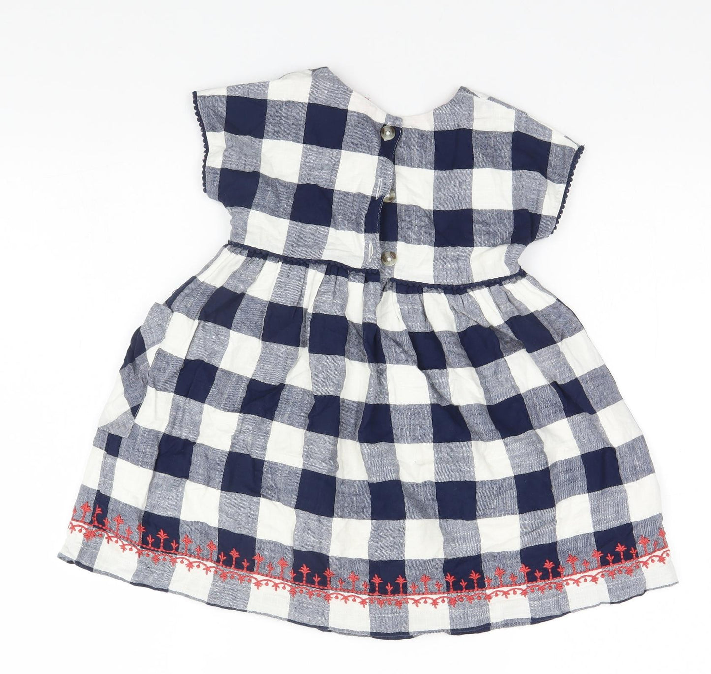 Marks and Spencer Girls Blue Check Cotton A-Line  Size 2-3 Years Round Neck