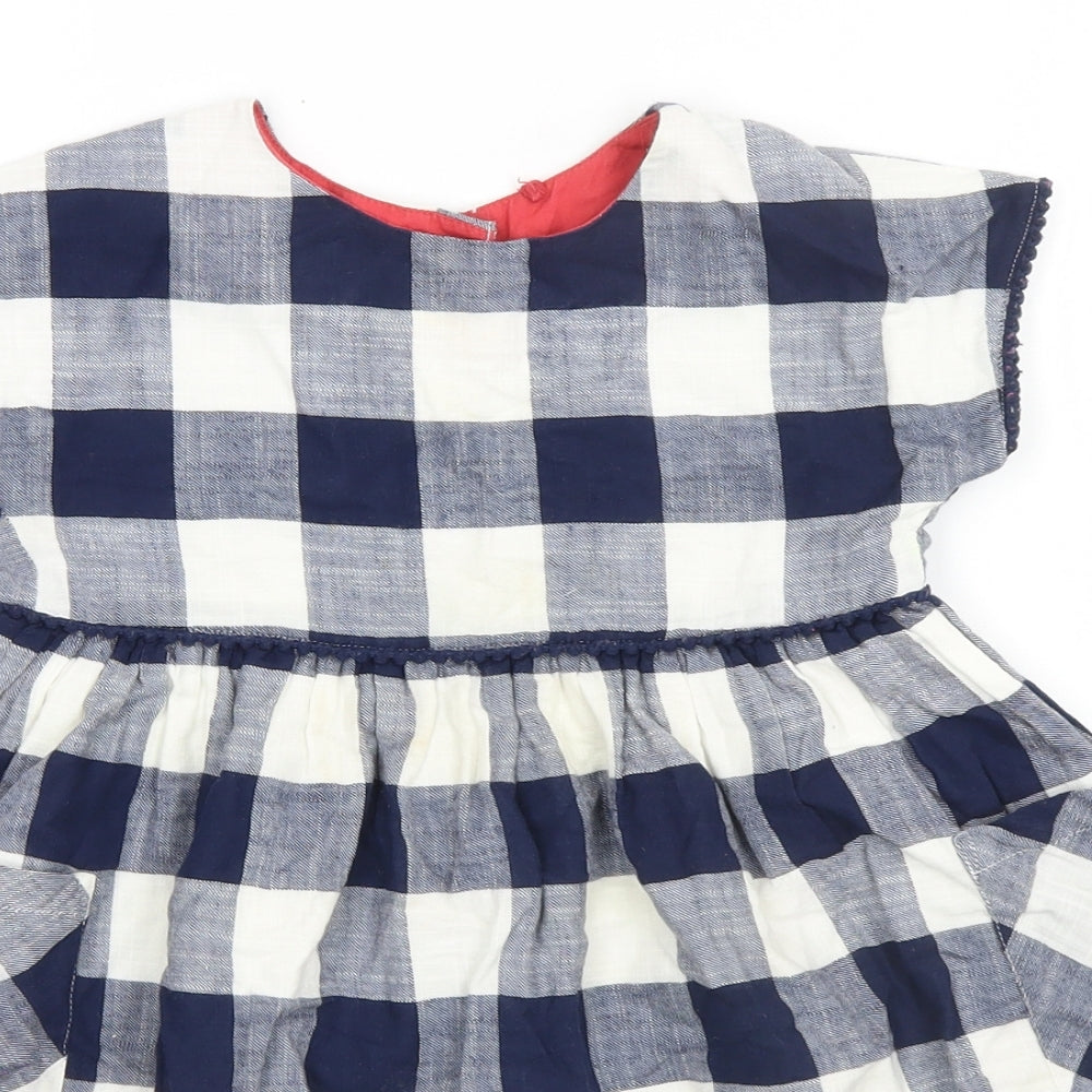Marks and Spencer Girls Blue Check Cotton A-Line  Size 2-3 Years Round Neck
