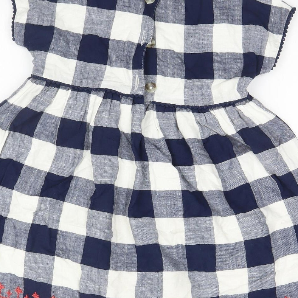 Marks and Spencer Girls Blue Check Cotton A-Line  Size 2-3 Years Round Neck