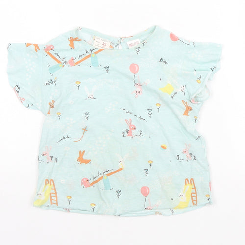 Zara Girls Green Animal Print Cotton Basic T-Shirt Size 2-3 Years Round Neck