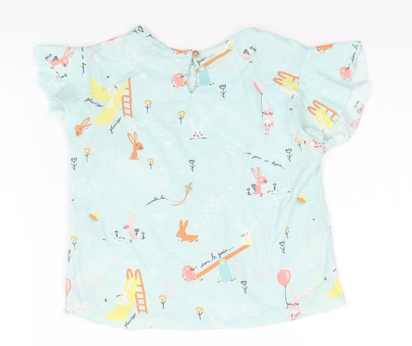 Zara Girls Green Animal Print Cotton Basic T-Shirt Size 2-3 Years Round Neck