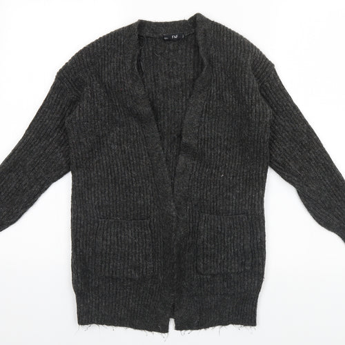 F&F Womens Grey Round Neck Striped Polyester Cardigan Jumper Size S