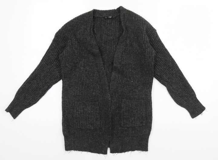 F&F Womens Grey Round Neck Striped Polyester Cardigan Jumper Size S