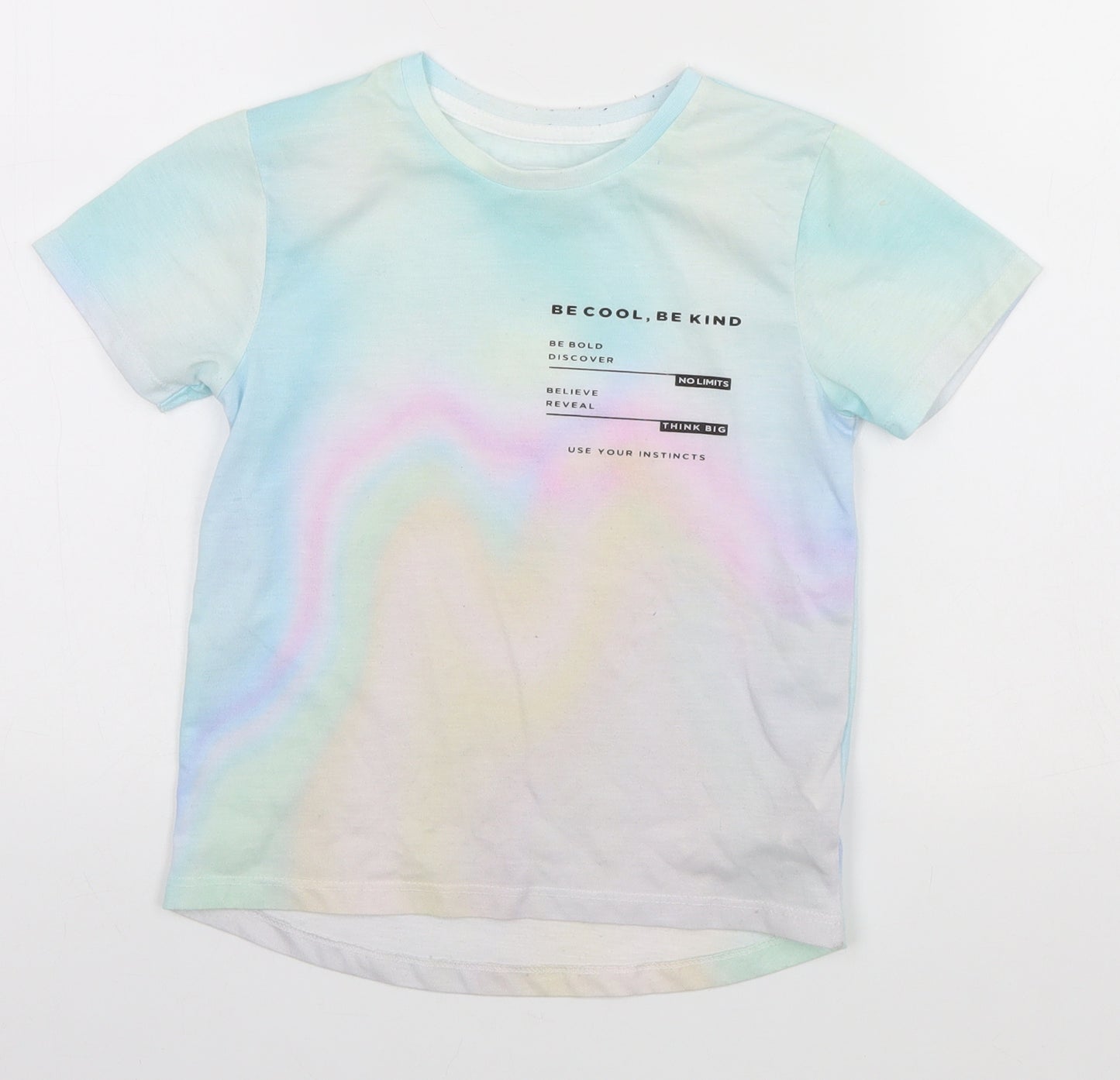 Primark Girls Multicoloured Geometric Polyester Basic T-Shirt Size 6-7 Years Round Neck  - Be Cool, Be Kind