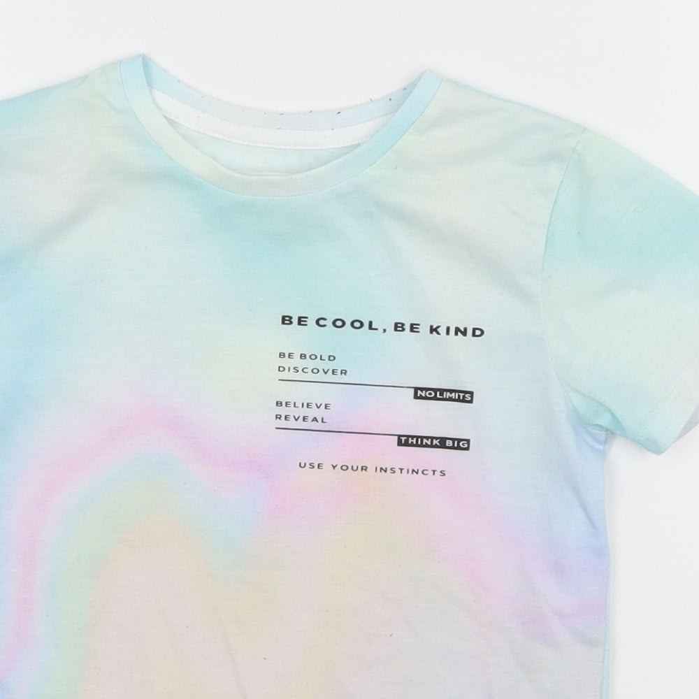 Primark Girls Multicoloured Geometric Polyester Basic T-Shirt Size 6-7 Years Round Neck  - Be Cool, Be Kind