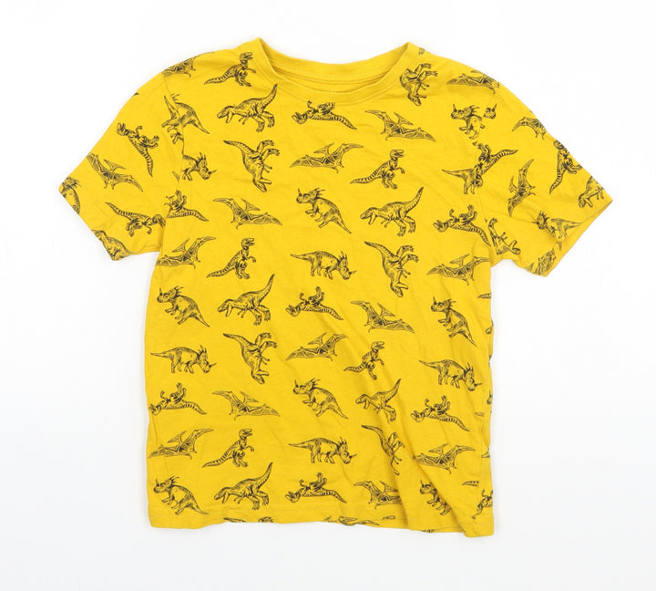 Primark Boys Orange  Cotton Basic T-Shirt Size 6-7 Years Round Neck  - Dinosaurs