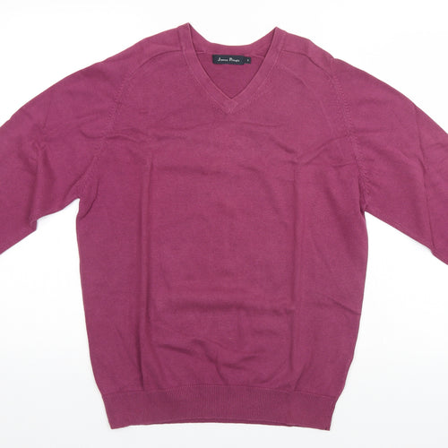 EWM Womens Pink V-Neck  Cotton Pullover Jumper Size S
