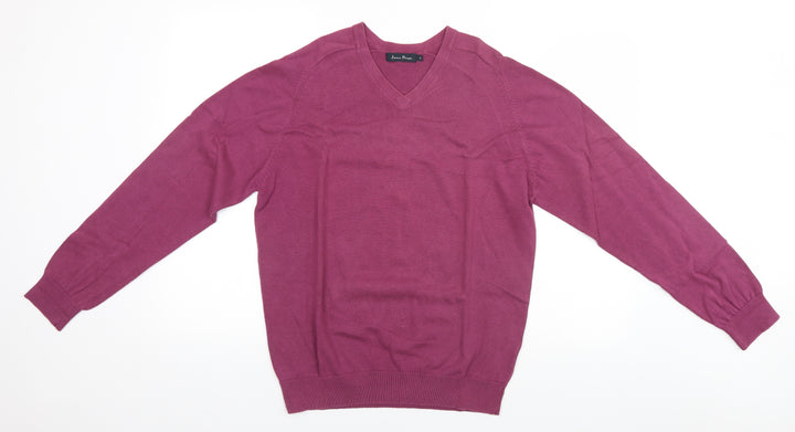 EWM Womens Pink V-Neck  Cotton Pullover Jumper Size S
