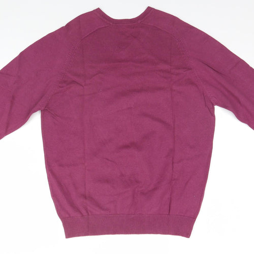 EWM Womens Pink V-Neck  Cotton Pullover Jumper Size S