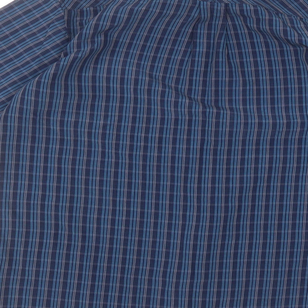 EWM Mens Blue Striped Polyester  Dress Shirt Size L Collared