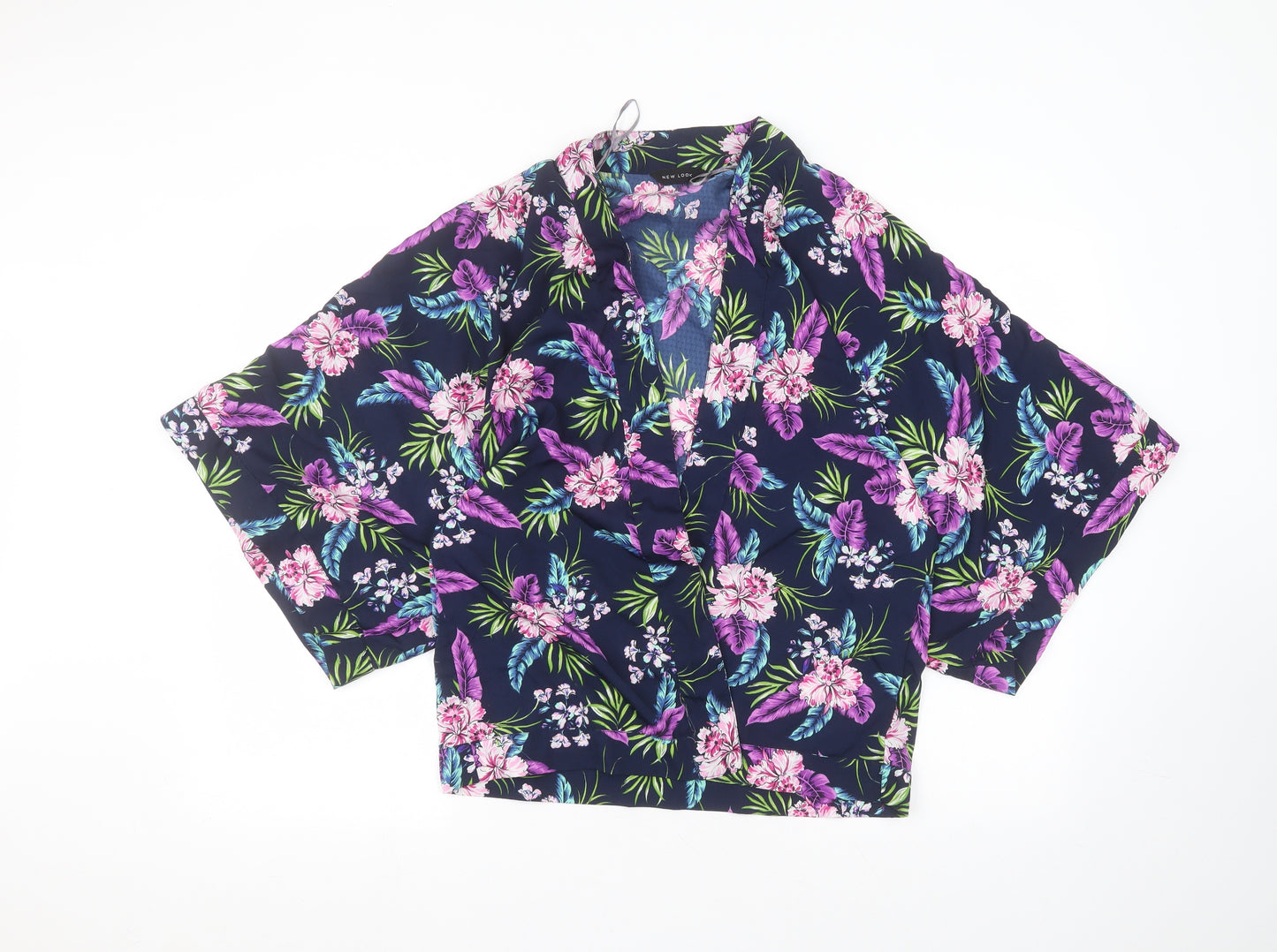 New Look Womens Blue V-Neck Floral Polyester Cardigan Jumper Size 12