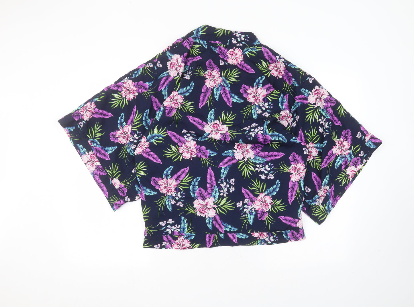 New Look Womens Blue V-Neck Floral Polyester Cardigan Jumper Size 12