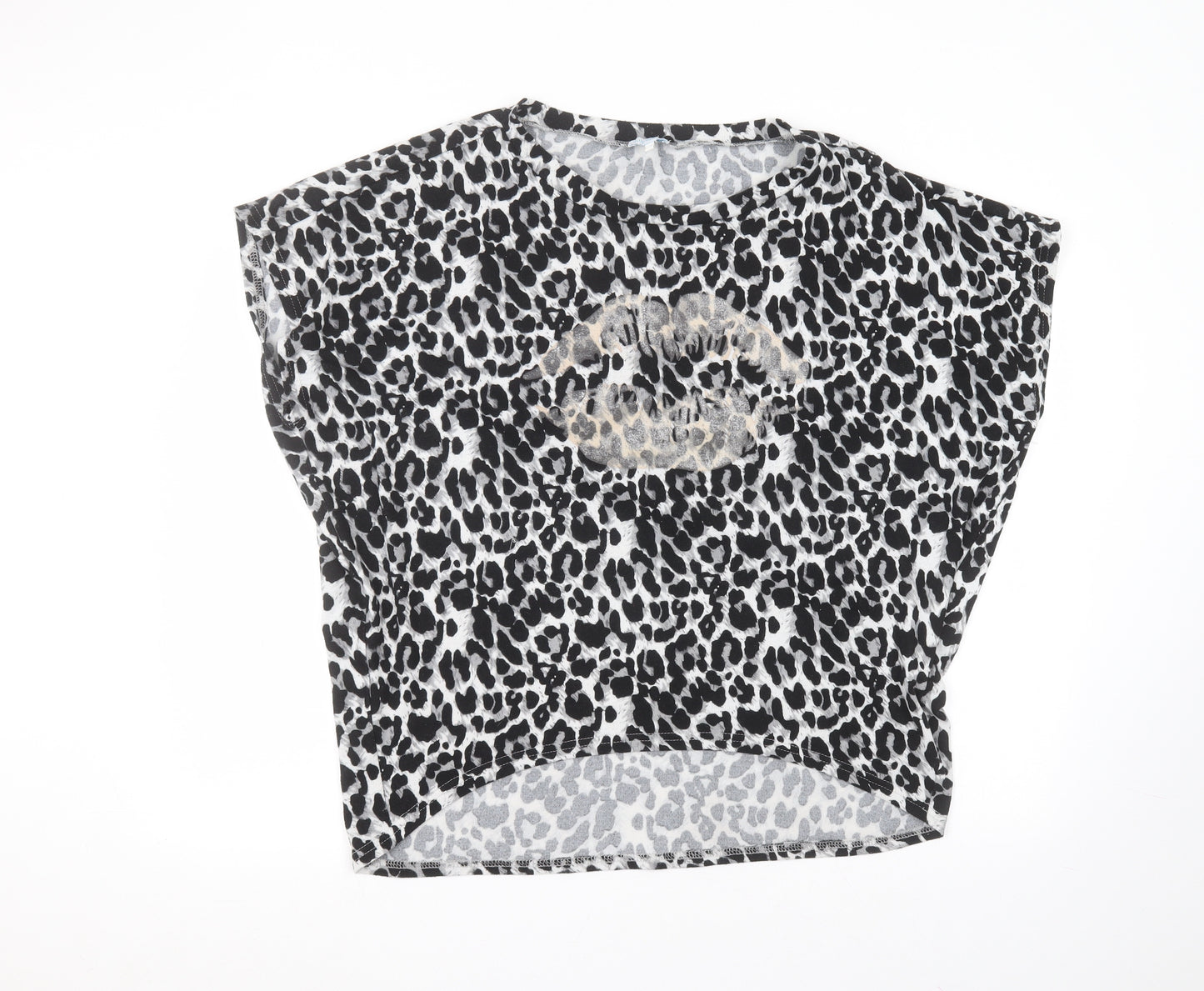 Bluevanilla Womens Grey Animal Print Polyester Basic T-Shirt Size M Round Neck