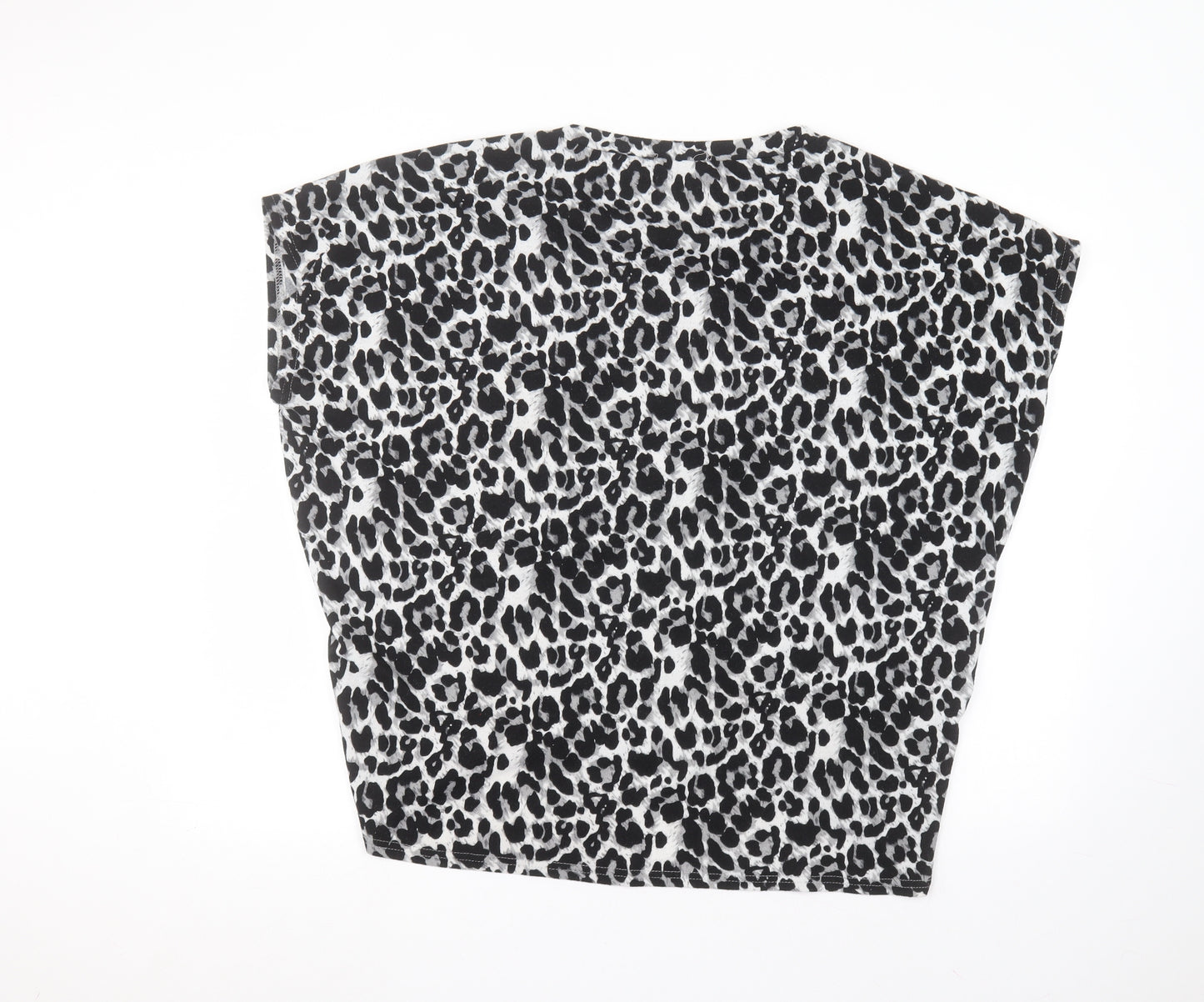 Bluevanilla Womens Grey Animal Print Polyester Basic T-Shirt Size M Round Neck