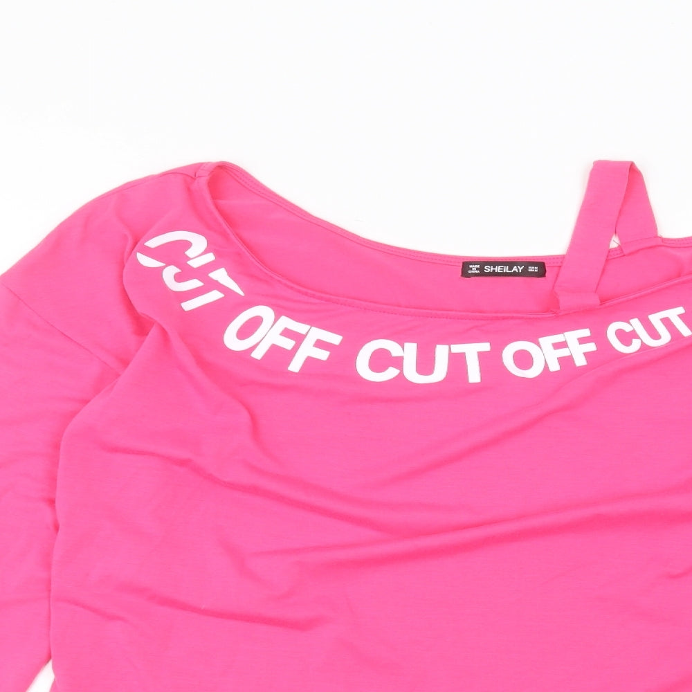 Sheilay Womens Pink  Cotton Basic T-Shirt Size M Round Neck