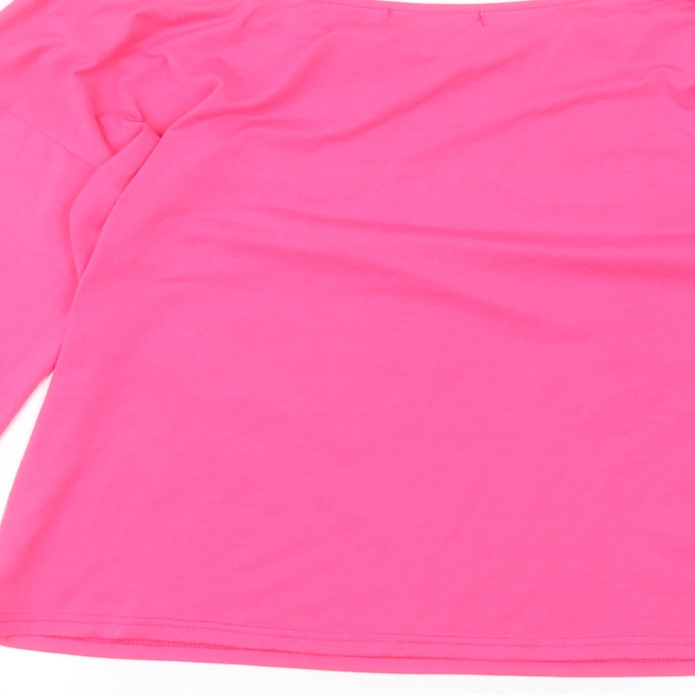 Sheilay Womens Pink  Cotton Basic T-Shirt Size M Round Neck