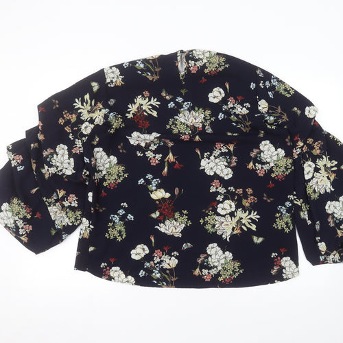 AX Paris Womens Blue Floral Polyester Basic Blouse Size 12 Round Neck