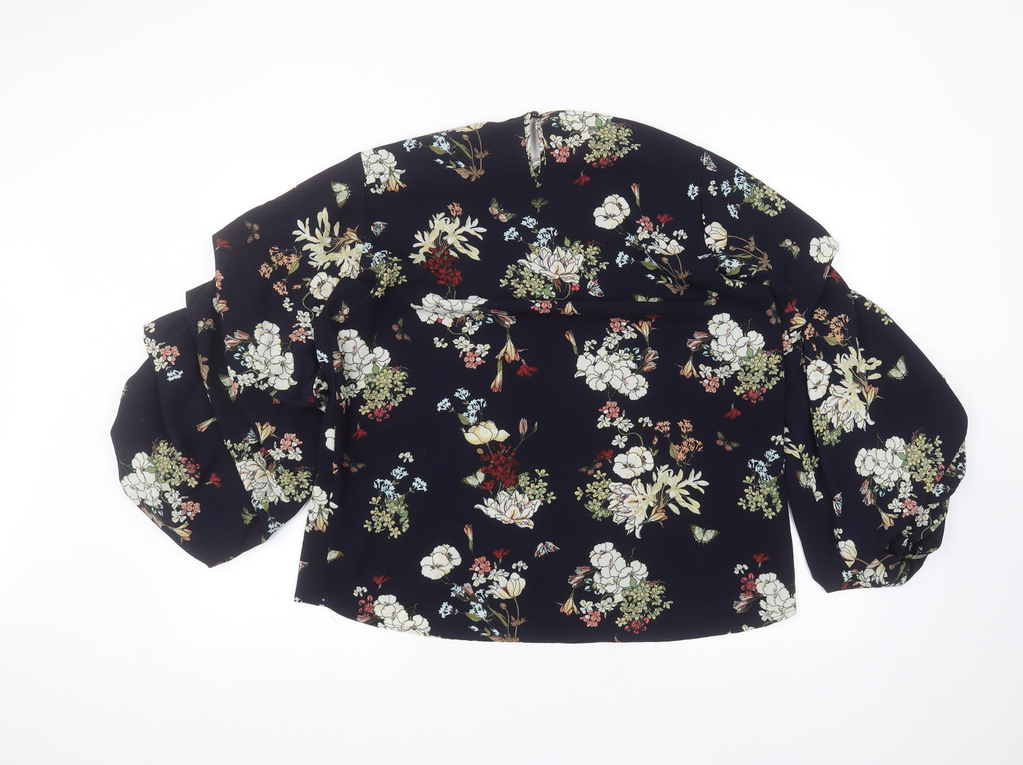 AX Paris Womens Blue Floral Polyester Basic Blouse Size 12 Round Neck