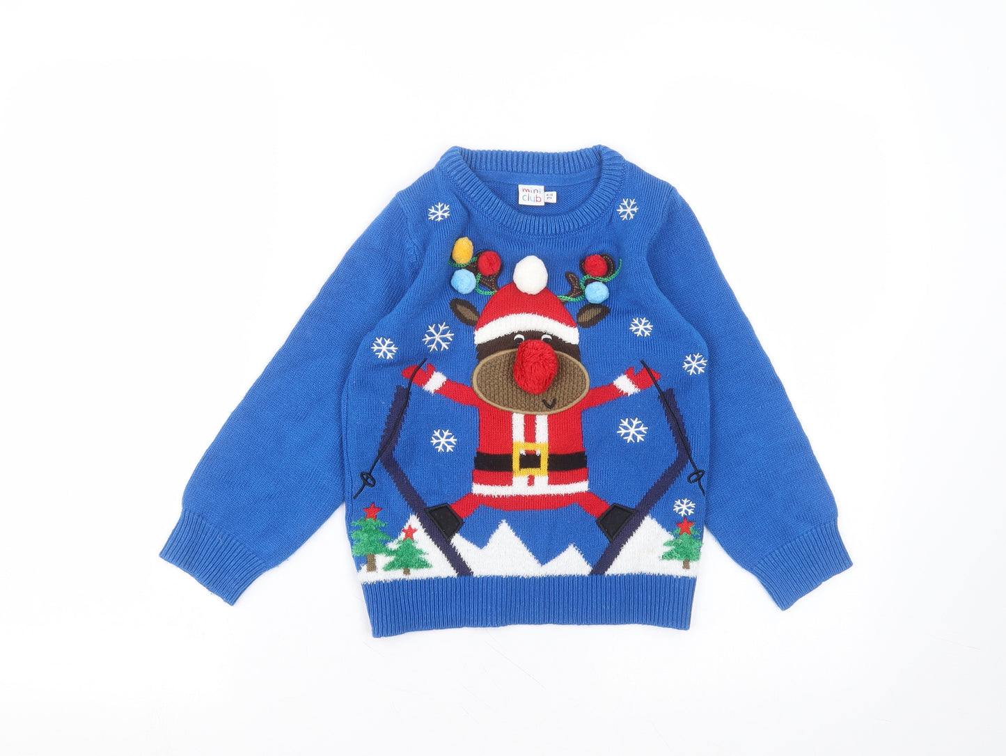 Mini Club Boys Blue Round Neck  Acrylic Pullover Jumper Size 4-5 Years