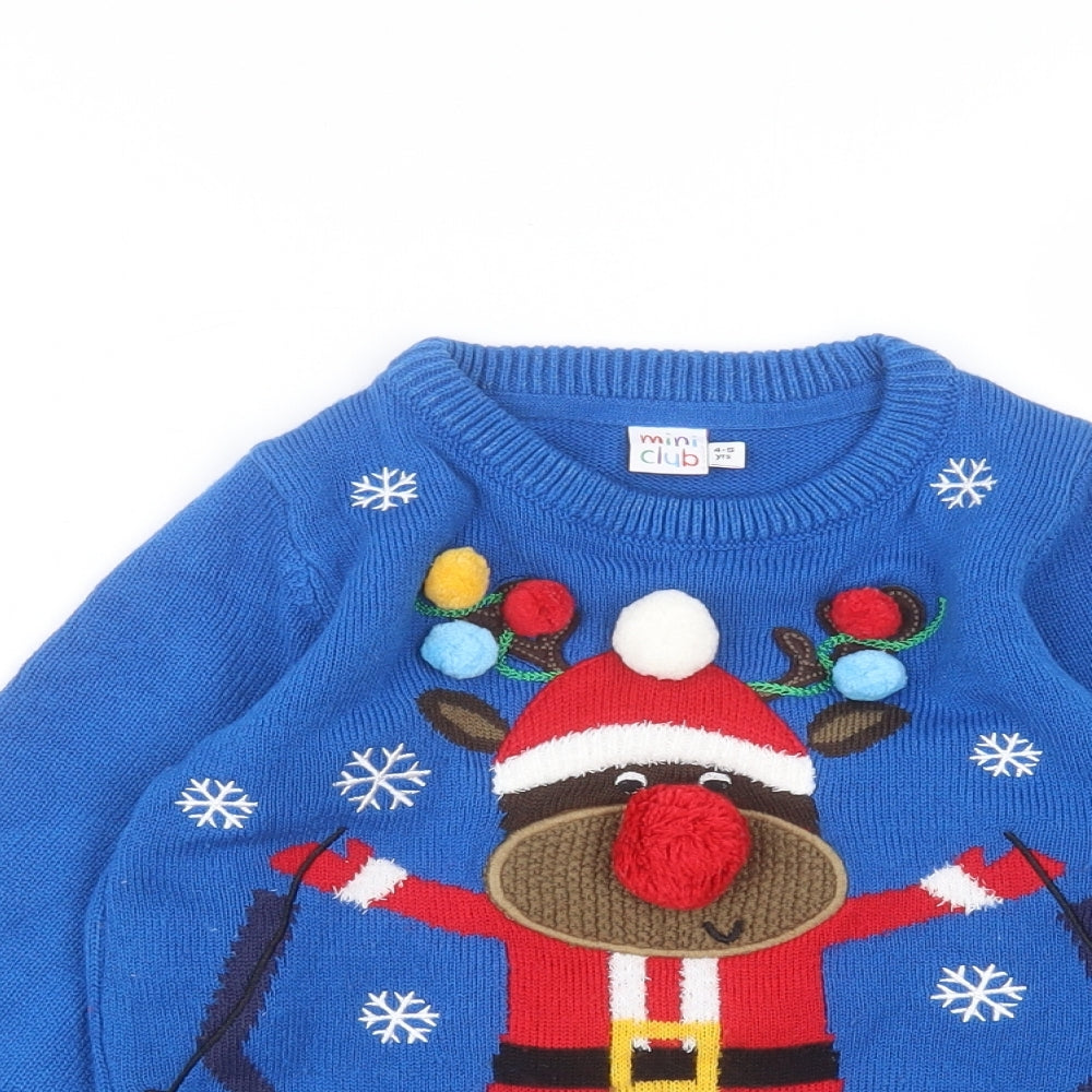 Mini Club Boys Blue Round Neck  Acrylic Pullover Jumper Size 4-5 Years