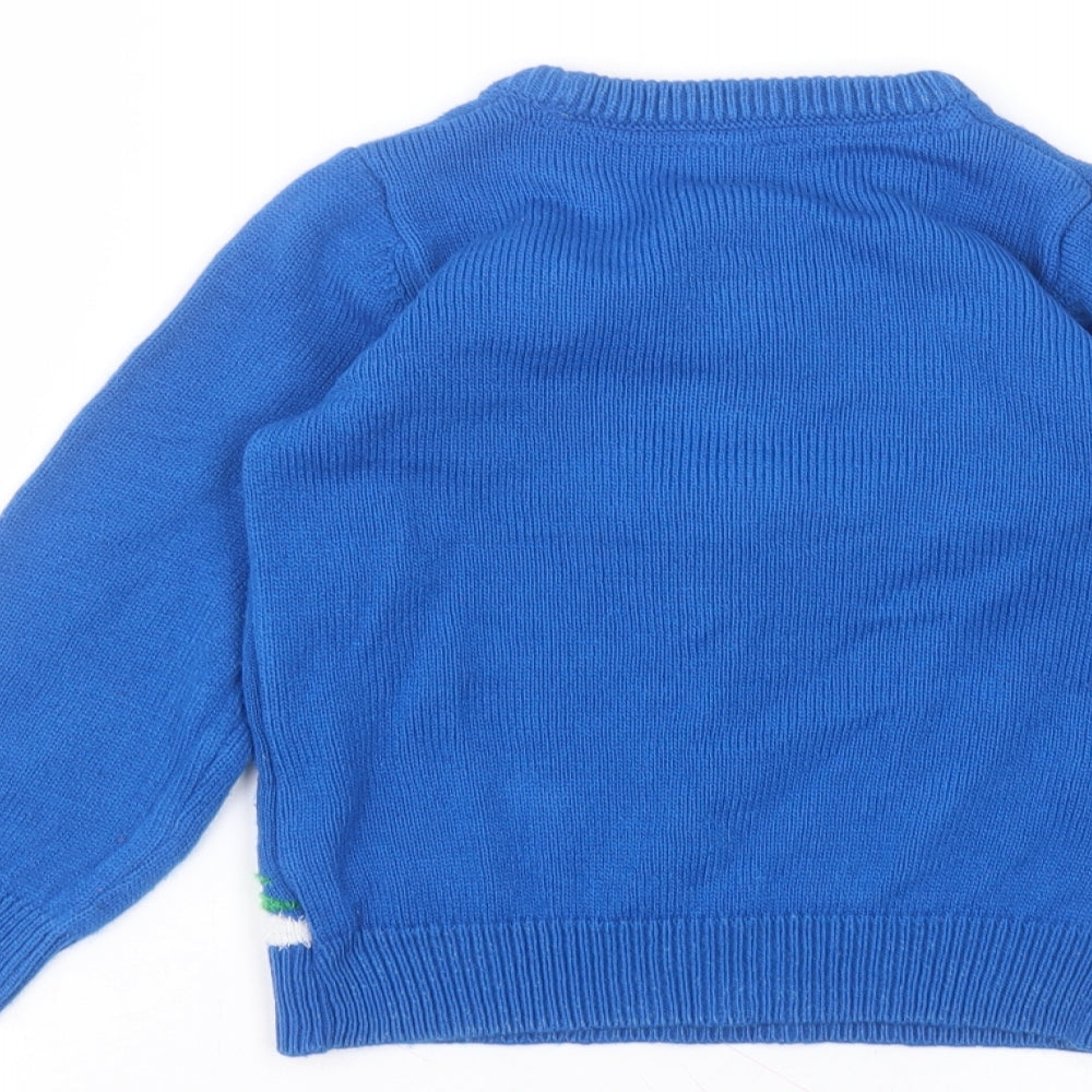 Mini Club Boys Blue Round Neck  Acrylic Pullover Jumper Size 4-5 Years