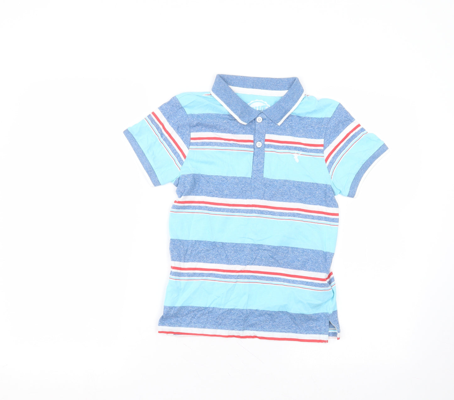 Debinhams Boys Blue Striped Cotton Basic Polo Size 7-8 Years Collared