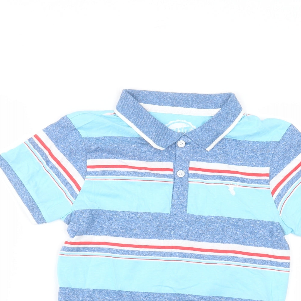 Debinhams Boys Blue Striped Cotton Basic Polo Size 7-8 Years Collared