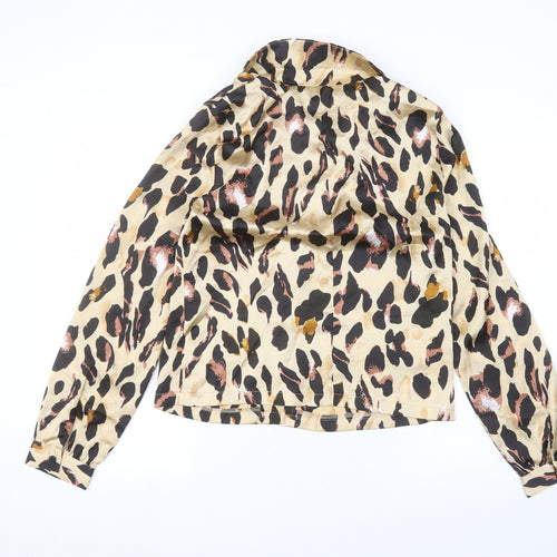 I SAW IT FIRST Womens Beige Animal Print Polyester Basic Button-Up Size 10 Collared