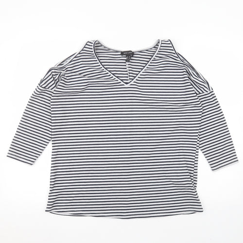 New Look Womens White Striped Polyester Basic T-Shirt Size 12 Round Neck