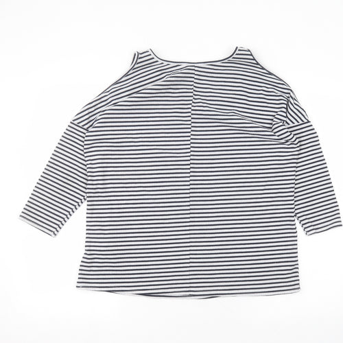New Look Womens White Striped Polyester Basic T-Shirt Size 12 Round Neck