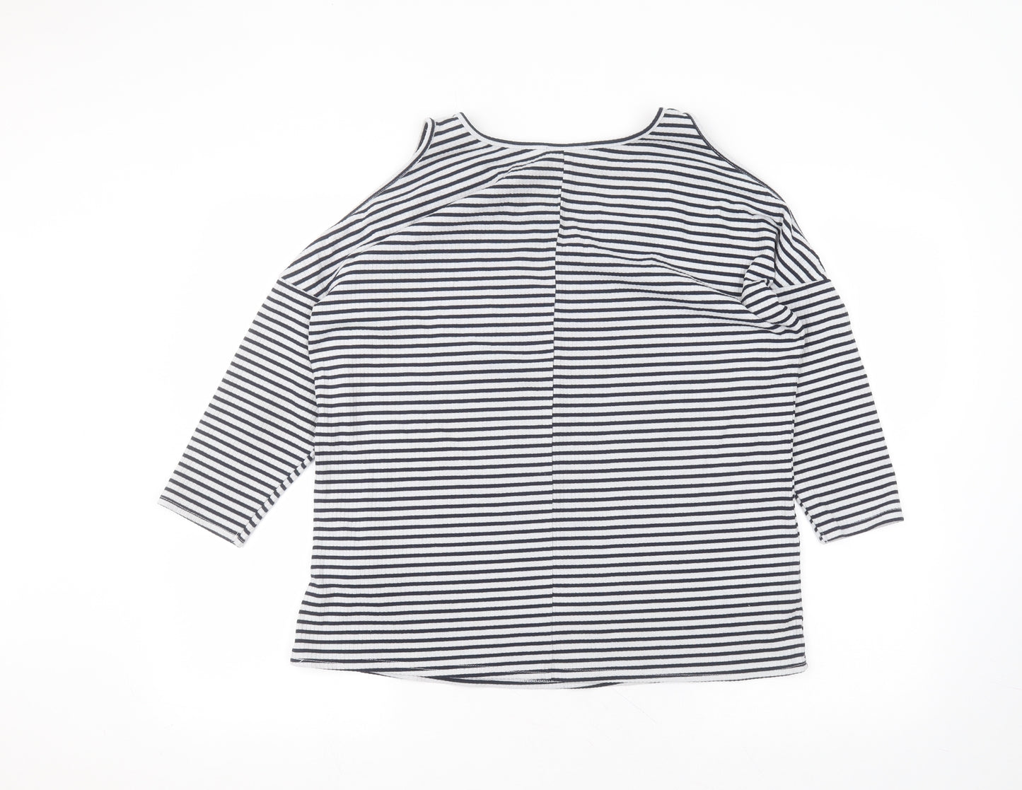 New Look Womens White Striped Polyester Basic T-Shirt Size 12 Round Neck