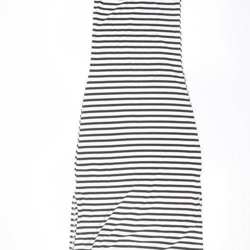 New Look Womens White Striped Polyester A-Line  Size 8 Round Neck