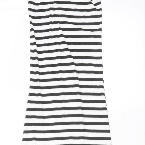 New Look Womens White Striped Polyester A-Line  Size 8 Round Neck