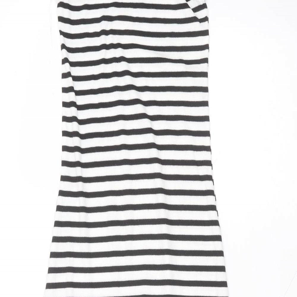 New Look Womens White Striped Polyester A-Line  Size 8 Round Neck