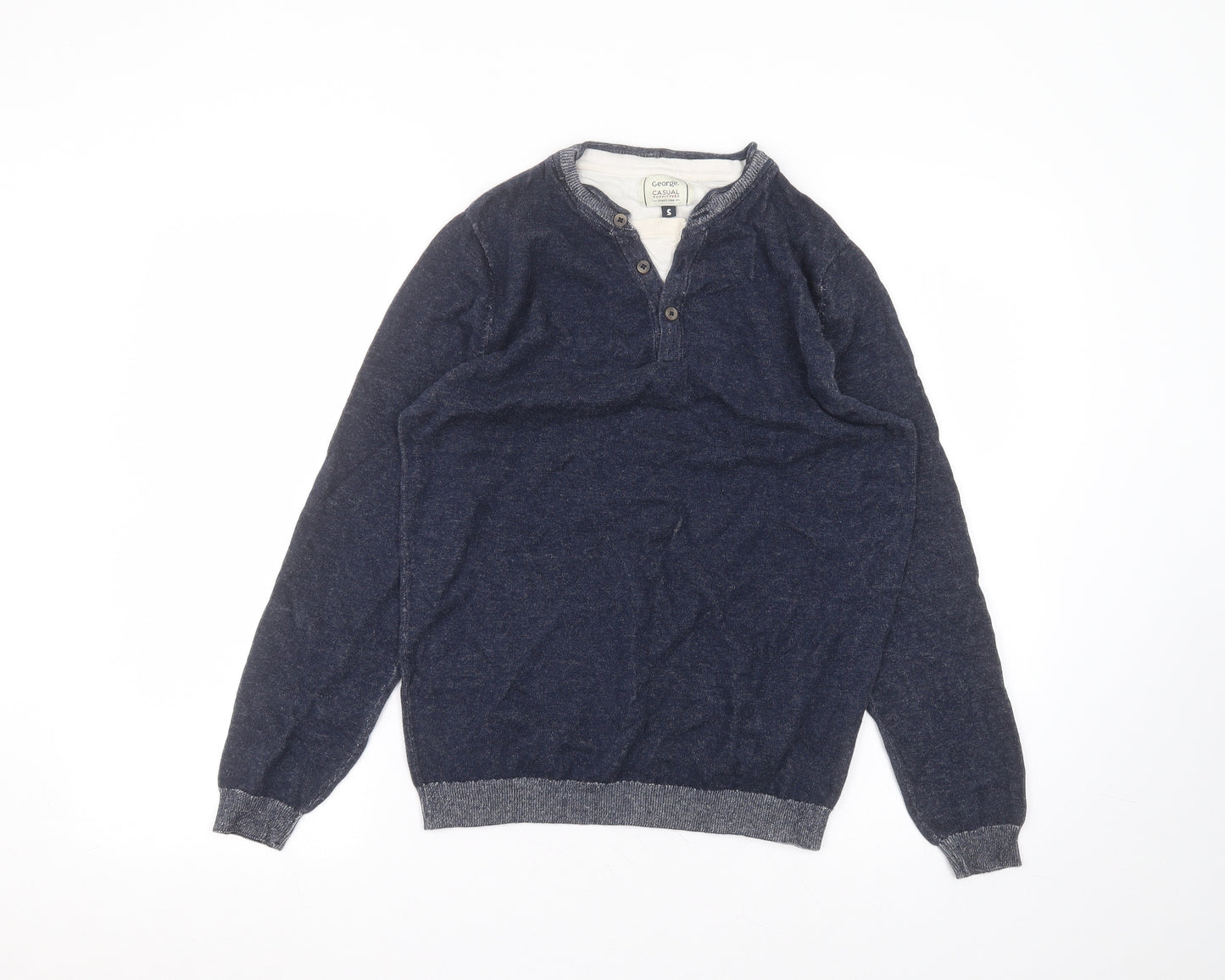 George Womens Blue Round Neck  Cotton Pullover Jumper Size S