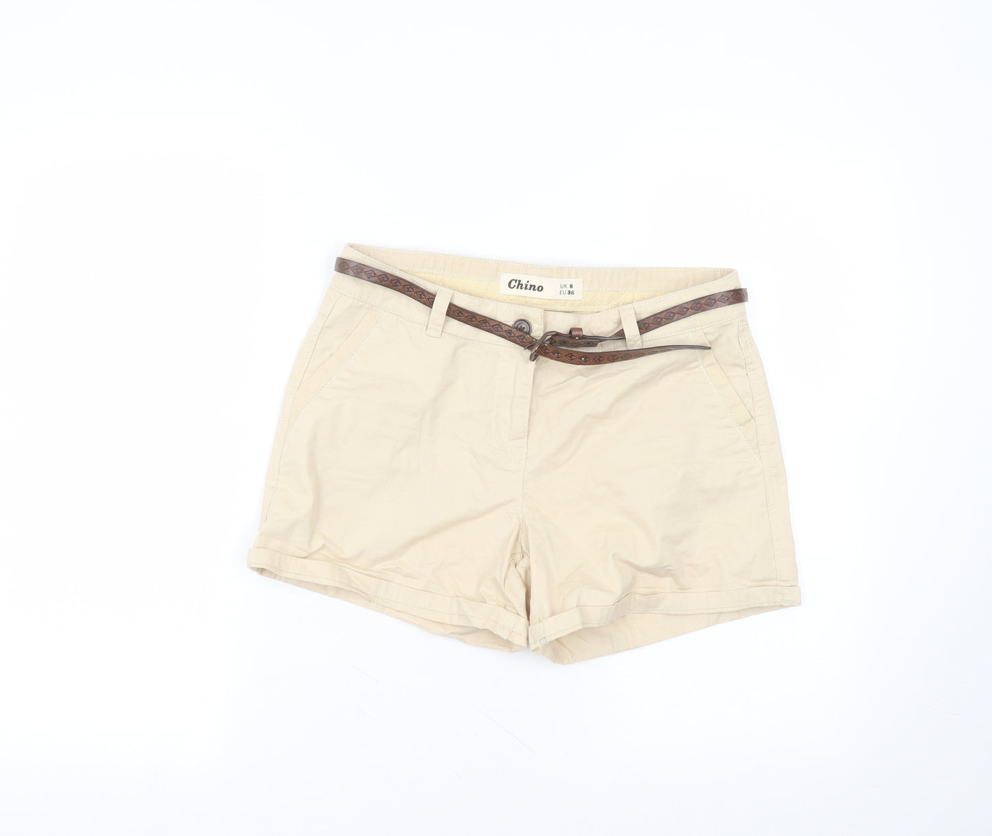 New Look Womens Beige  Cotton Chino Shorts Size 8  Regular