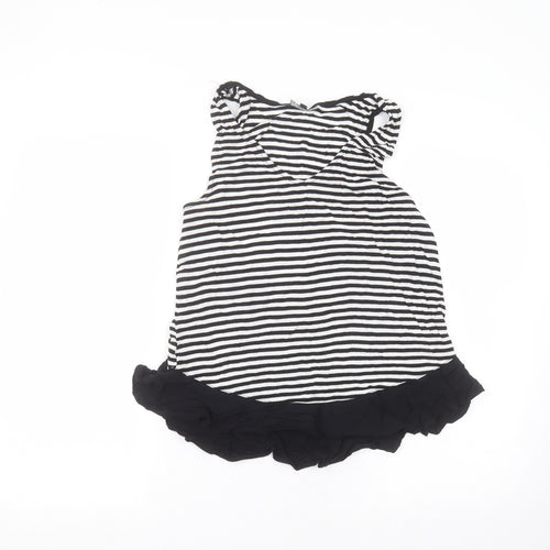 Warehouse Womens Black Striped Viscose Basic Blouse Size 8 Round Neck