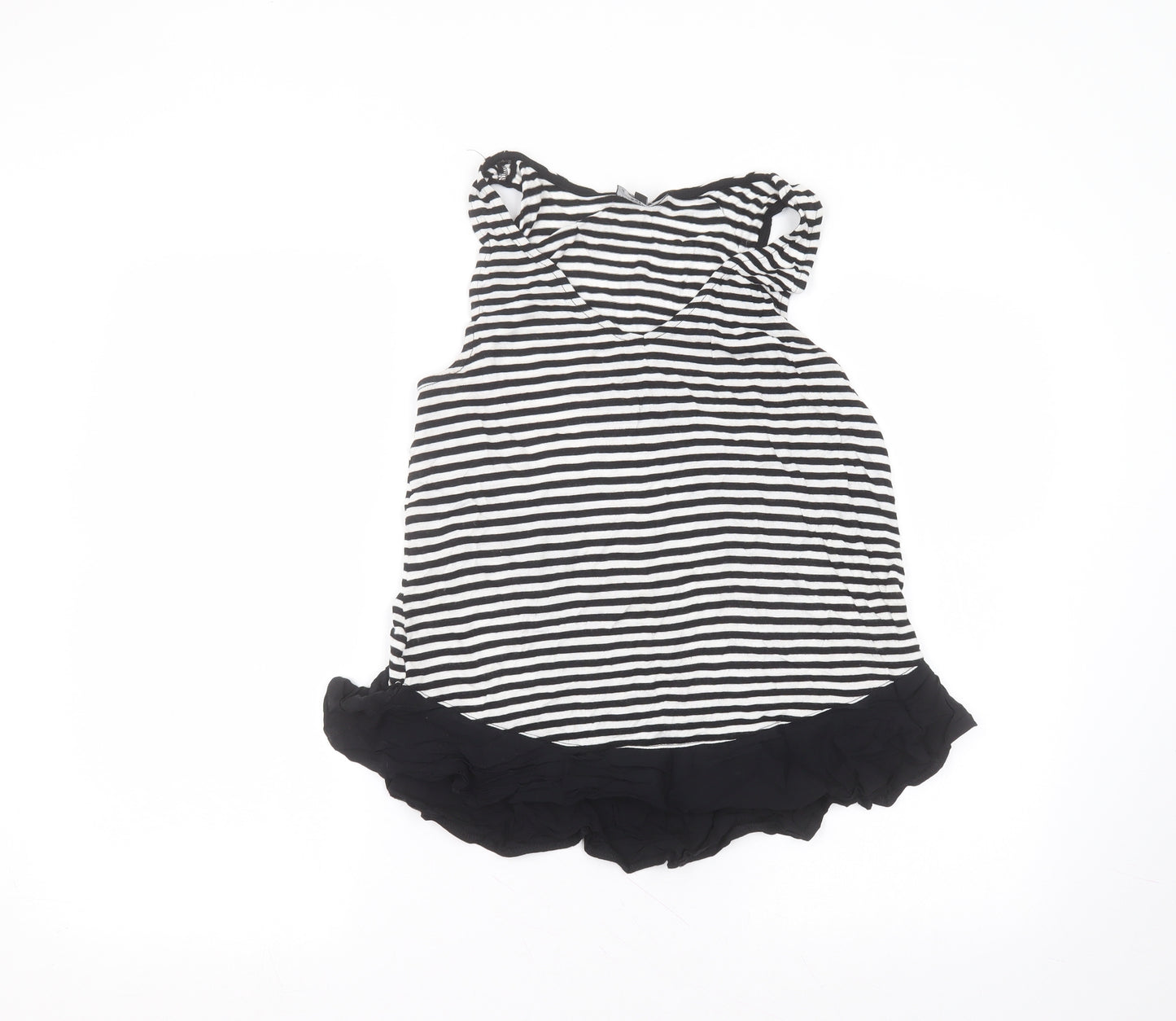 Warehouse Womens Black Striped Viscose Basic Blouse Size 8 Round Neck