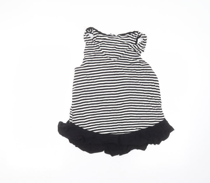 Warehouse Womens Black Striped Viscose Basic Blouse Size 8 Round Neck