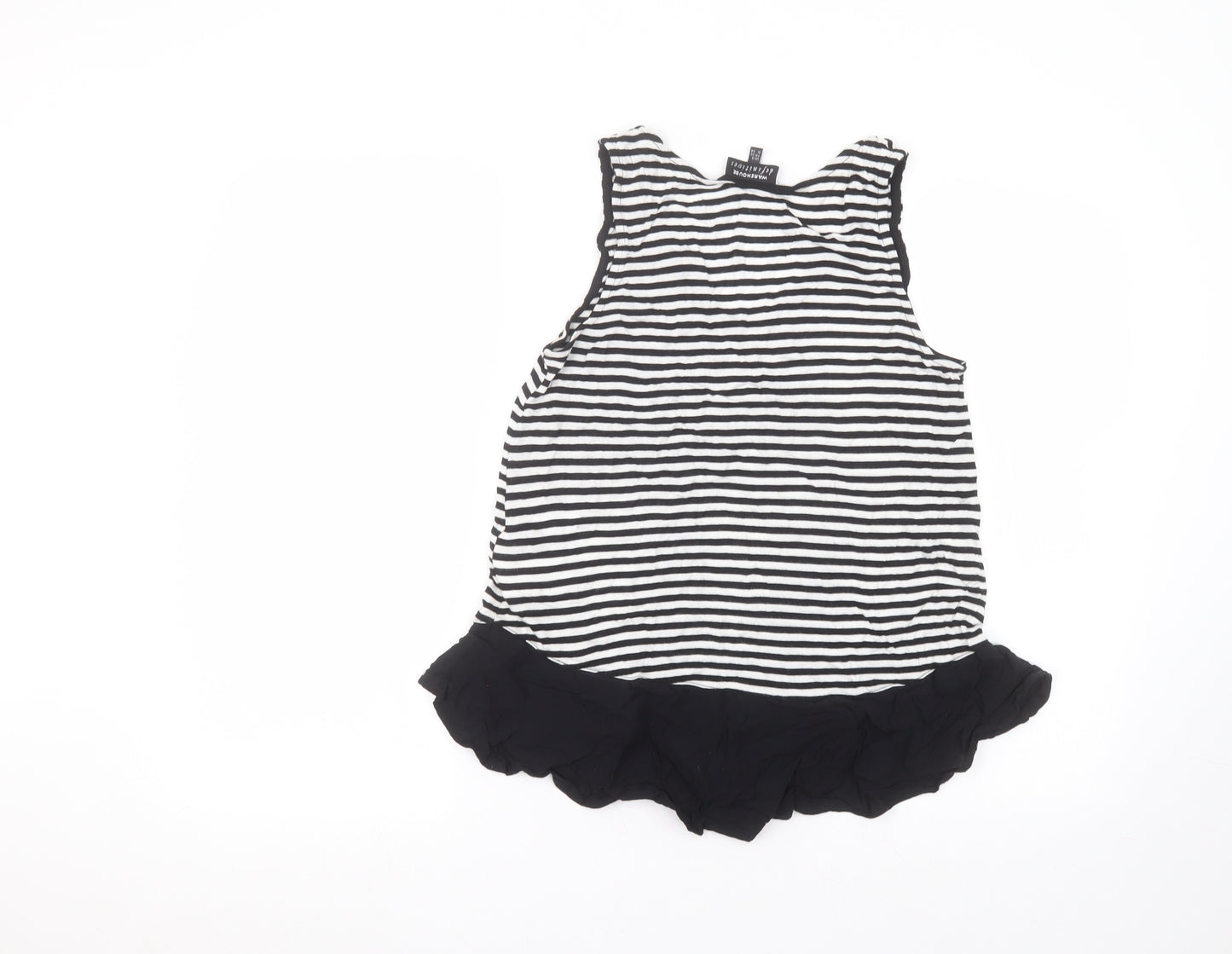 Warehouse Womens Black Striped Viscose Basic Blouse Size 8 Round Neck