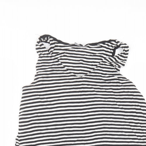 Warehouse Womens Black Striped Viscose Basic Blouse Size 8 Round Neck