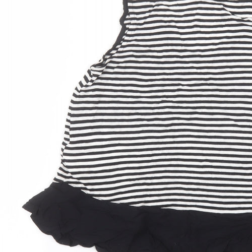 Warehouse Womens Black Striped Viscose Basic Blouse Size 8 Round Neck