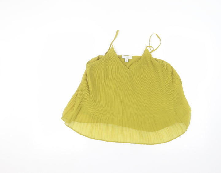 Topshop Womens Green  Polyester Basic Blouse Size 8 V-Neck