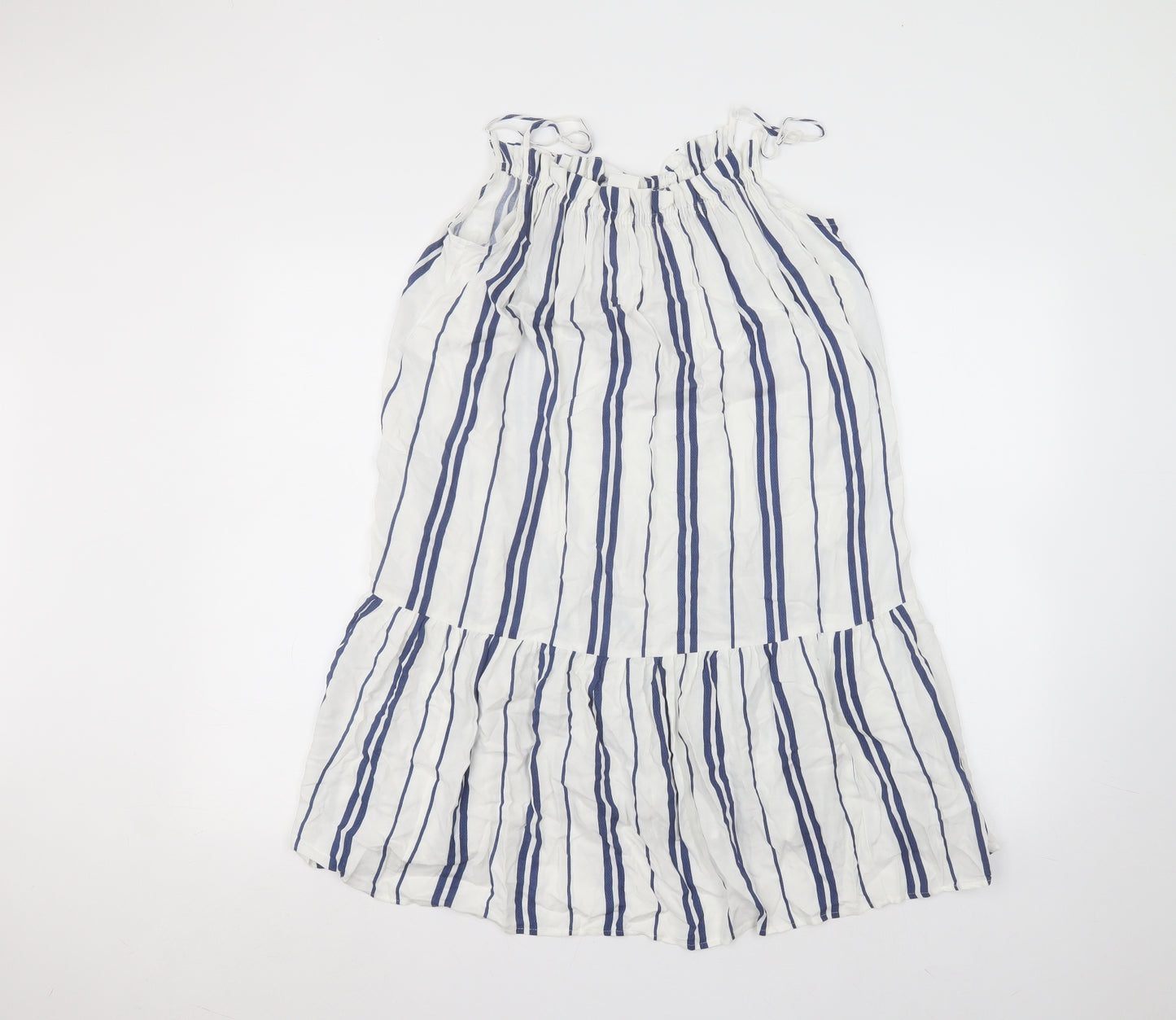 H&M Womens White Striped Viscose A-Line  Size 8 Off the Shoulder