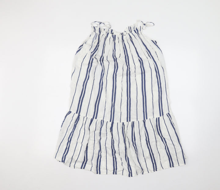 H&M Womens White Striped Viscose A-Line  Size 8 Off the Shoulder