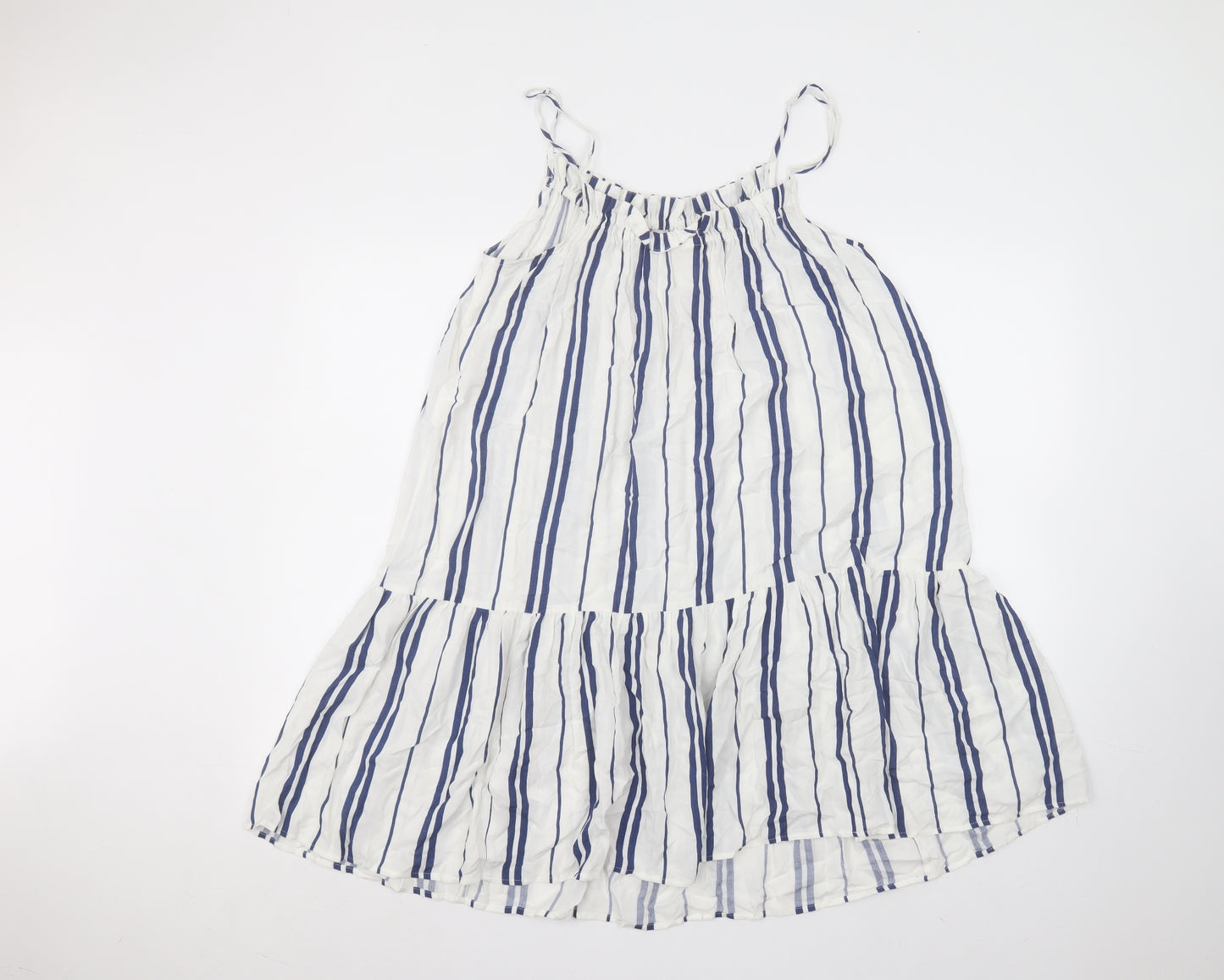 H&M Womens White Striped Viscose A-Line  Size 8 Off the Shoulder