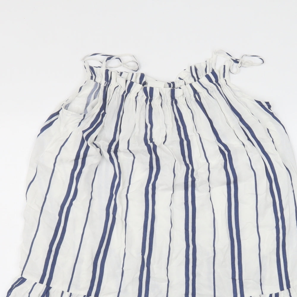 H&M Womens White Striped Viscose A-Line  Size 8 Off the Shoulder